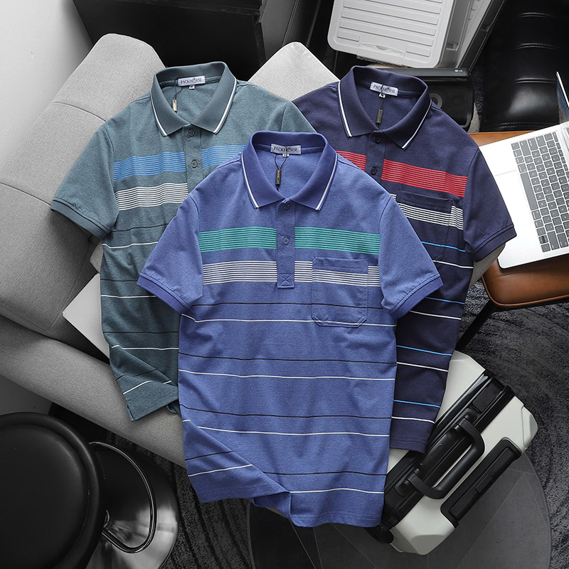 24997_z5781820627376-341cea7cace1bff4d8d783190d4214bf_20240831124716-5.jpg Áo Thun Nam Cổ Bẻ Có Túi Hoạ Tiết Sọc Ngang In Dẻo (Có size 3x) - CS233