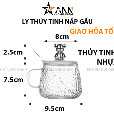 Ly Thủy Tinh Nắp Gấu Cốc Thủy Tinh Pha Lê Có Nắp Kèm Thìa 10x9.5x8cm - LTTNG01