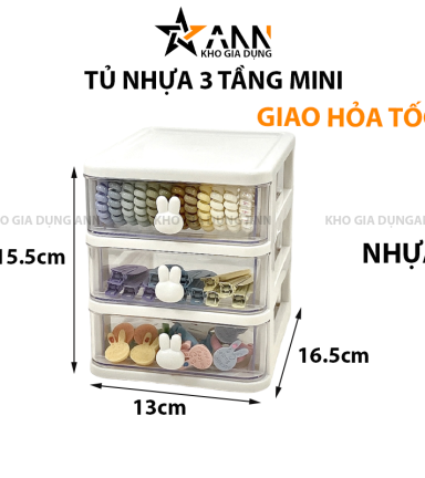 Tủ Nhựa 3 Tầng Mini Đựng Mỹ Phẩm Phụ Kiện Để Bàn Có Tay Cầm Thỏ 15.5x13x16.5cm - TN3TMN01