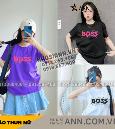 Áo Thun Thái Nữ Cổ Tròn Form Rộng In Chữ BOSS Size L (55-75kg) - AG1450