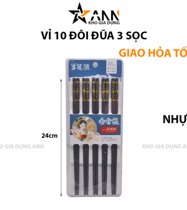 Set 10 Đôi Đũa 3 Sọc Chống Trơn Trượt 24cm - DBSCT01