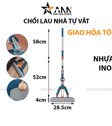 Cây Lau Nhà Tự Vắt 25.5x114cm - CLNTV02