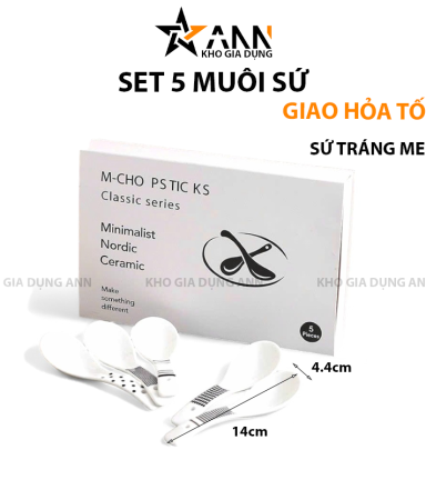 Set 5 Muôi Sứ Nhật Họa Tiết Basic Đen Trắng 14cmx4,4cm - S5MSN01