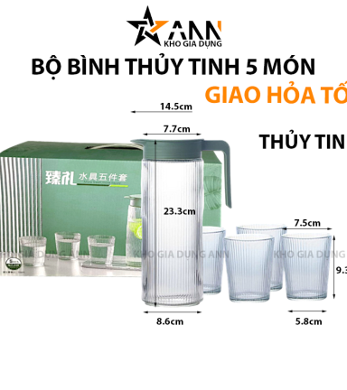 Bộ Bình Thủy Tinh Chịu Nhiệt 5 Món Hoạ Tiết Vân Sọc - BBTT01
