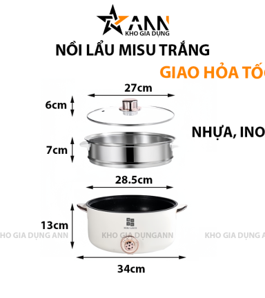 Nồi Lẩu Sumi Trắng 2 Tầng Bếp Điện 34x26cm - NLSMT2T01