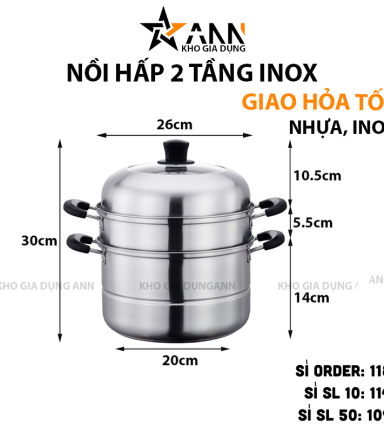 Nồi Hấp 2 Tầng Inox Kèm Xửng Hấp - NH3TIN01