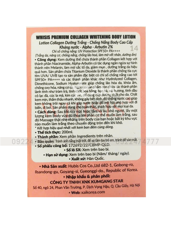 Kem Body Whisis Premium Collagen Whitening Body Loiton Dưỡng Trắng Da 9 Kem Body Whisis Premium Collagen Whitening Body Loiton Dưỡng Trắng Da