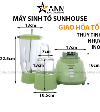 Máy Xay Sinh Tố Sunhouse Cối Thủy Tinh Bền Công Suất Lớn 37x19x17cm - MXSTSH01