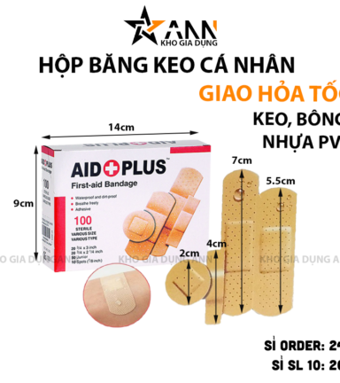 Hộp 100 Miếng Băng Cá Nhân Aid Plus 4 Size Băng Keo Cá Nhân Bảo Vệ Vết Thương - H100MBKCN01