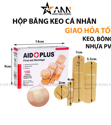 Hộp 100 Miếng Băng Cá Nhân Aid Plus 4 Size Băng Keo Cá Nhân Bảo Vệ Vết Thương - H100MBKCN01