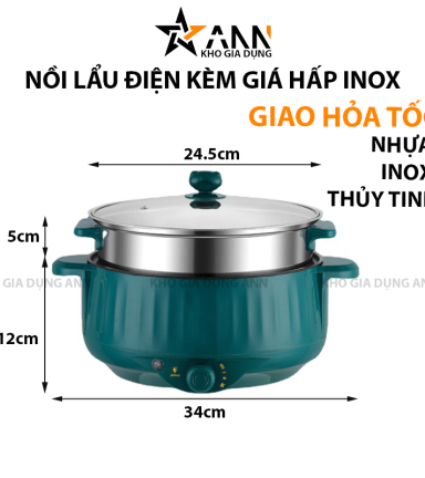 Nồi Lẩu Điện Thông Minh - Bếp Điện Công Suất Lớn 1000W - Tặng Kèm Giá Hấp Inox 34x17cm - NLDBD01