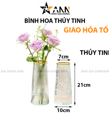 Lọ Hoa Thủy Tinh Trụ Sọc Viền Vàng Lucas 21x7x10cm - LHTT01