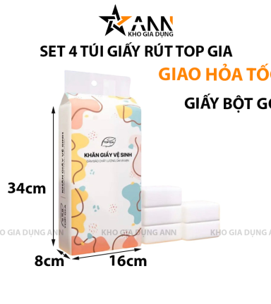Set 4 Túi Khăn Giấy Rút Treo Tường 4 Lớp Top Gia 1 Túi 1280 Tờ Đa Năng 34x8x16cm - KGR01