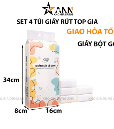Set 4 Túi Khăn Giấy Rút Treo Tường 4 Lớp Top Gia 1 Túi 1280 Tờ Đa Năng 34x8x16cm - KGR01