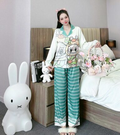 đồ bộ quần dài áo tay dài vải latin hình labubu - DBO5028