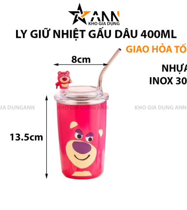 Ly Giữ Nhiệt Cốc Giữ Nhiệt Inox Gấu Dâu Lotso 400ml 13.5x8cm - CGNGD01