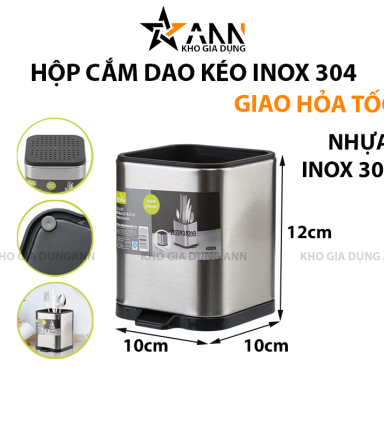 Hộp Cắm Dao Inox Có Đáy Thoát Nước Cao Cấp 12x10x10cm - HCDIN01