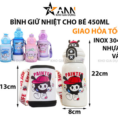 Bình Nước Giữ Nhiệt Cho Bé In Hoạt Hình Có Quai Đeo 450ml - BGNCB01