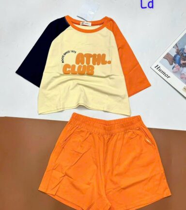 đồ bộ quần đùi áo crop top tay ngắn in chữ club - DBO5033