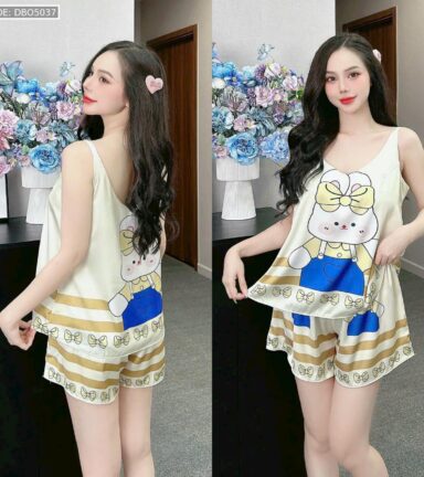 Đồ bộ quần đùi áo hai dây 2 tầng nhiều hình dễ thương - DBO5037