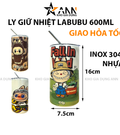 Ly Giữ Nhiệt Labubu 600ml Kèm Ống Hút 16x7.5x7.5cm - LGNLBB01