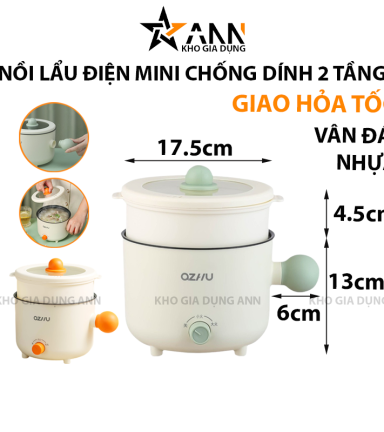 Nồi Lẩu Điện Mini 2 Tầng Đa Năng Kèm Giá Hấp Có Tay Cầm 1.8L 17.5x17.5x27cm - NLDMN2T
