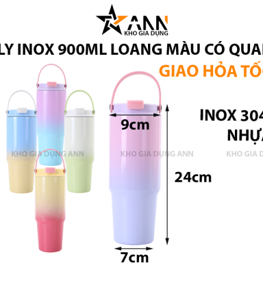 Bình Giữ Nhiệt Ly Giữ Nhiệt Inox 900ml Loang Màu Có Quai 24x9x7cm - BGNLM