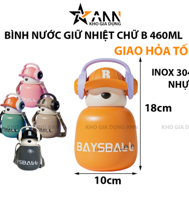 Bình Nước Giữ Nhiệt Hình Gấu Chữ B 460ml 18x10cm - BGNHTGCB