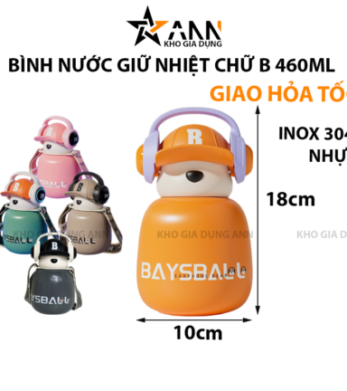 Bình Nước Giữ Nhiệt Hình Gấu Chữ B 460ml 18x10cm - BGNHTGCB