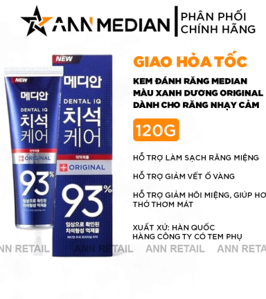 Kem Đánh Răng Median Màu Xanh Dương Dental IQ Tartar Toothpaste 93% Original 120g - 8806403146473