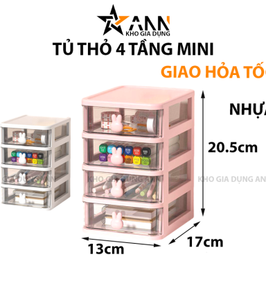 Tủ Nhựa Để Bàn Mini 4 Tầng Có Tay Cầm Thỏ - TN4TMN