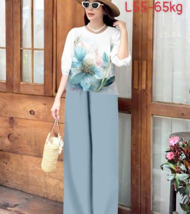 Đồ bộ mango quần dài áo tay phồng nhiều hoa đẹp - DBO5052