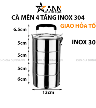 Cà Mên Inox 4 Tầng Tay Cầm Nhựa 27.5x13x13cm - CMIN4T