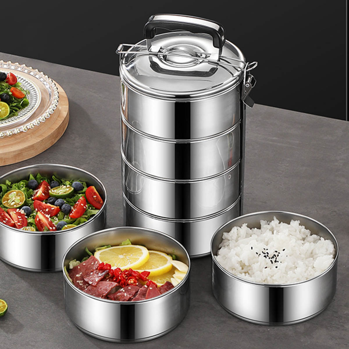 Chỗ sỉ cà Mên Inox 4 Tầng Tay Cầm Nhựa 27.5x13x13cm 6 Chỗ sỉ cà Mên Inox 4 Tầng Tay Cầm Nhựa 27.5x13x13cm