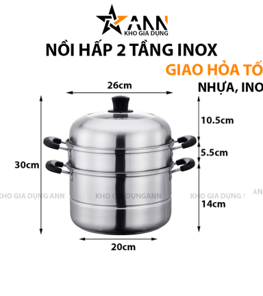 Nồi Hấp 2 Tầng Inox Cho Cả Bếp Từ Và Bếp Ga Tặng Kèm Xửng Hấp 28x30cm - NH3TIN