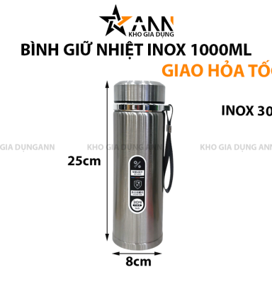 Bình Giữ Nhiệt Inox 1L Có Dây Xách 25x8cm - BGNIN