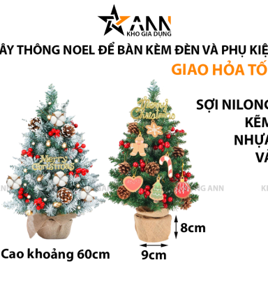 Cây Thông Noel Để Bàn Trang Trí Giáng Sinh Kèm Đèn và Phụ Kiện Size 60cm - CTNDB02