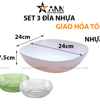 Set 3 Đĩa Nhựa Vuông 3 Màu Lòng Sâu - S3DNVTS