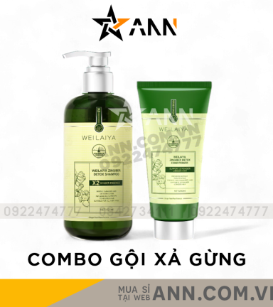 Combo Dầu Gội Xả Gừng Weilaiya Màu Xanh Zingiber Detox X2 Ginger Essence Giúp Tóc Bóng Khỏe Giảm Gãy Rụng - GOIXAW02