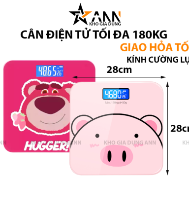 Cân Điện Tử Sức Khỏe Hình Heo Hồng Và Gấu Dâu - Mặt Kính Cường Lực - Trọng Tải Tối Đa 180kg 28x28cm - CDT02