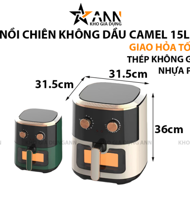 Nồi Chiên Không Dầu Camel 15L - Mẫu Mới 31.5x31.5x36cm - NCKD03