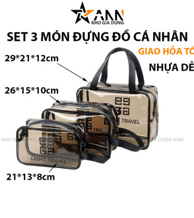 Set 3 Túi Đựng Đồ Dùng Cá Nhân - Túi Đựng Mỹ Phẩm Trang Điểm - Nhựa Trong Suốt Chống Thấm - S3TTS