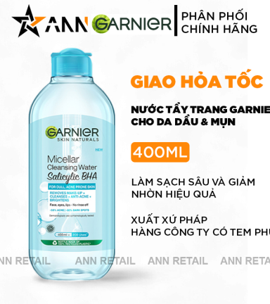 Nước Tẩy Trang Garnier Nắp Xanh Micellar Cleansing Water Salicylic BHA Dành Cho Da Dầu Mụn 400ml - 8994993019670