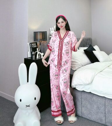 đồ bộ pijama quần dài áo tay ngắn cổ V nhiều hình khác nhau - DBO5088