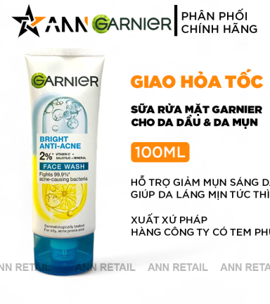 Sữa Rửa Mặt Garnier Ngừa Mụn Sáng Da Bright Anti-Acne 100ml - 8994993018222