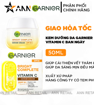 Kem Dưỡng Garnier Vitamin C Ban Ngày Bright Complete Vitamin C Serum Cream SPF30 PA+++ 50ml - 8991380700050