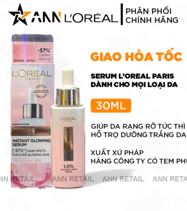 Serum Dưỡng Sáng Da Tức Thì Loreal Paris Glycolic-Bright Instant Glowing Serum 30ml - 8994993016587