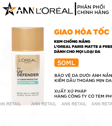 Kem Chống Nắng Loreal Paris Kiềm Dầu Thoáng Mịn Da Matte & Fresh With Airlicium SPF50+ PA++++ 50ml - 8994993014705