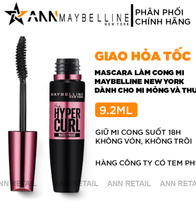 Mascara Làm Cong Mi Maybelline New York Hyper Curl Waterproof - Very Black (Màu Đen) - 6923492584206