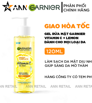 Gel Rửa Mặt Garnier Sạch Dịu Nhẹ Bright Complete Vitamin C Gel Wash 120ml - 8994993018024